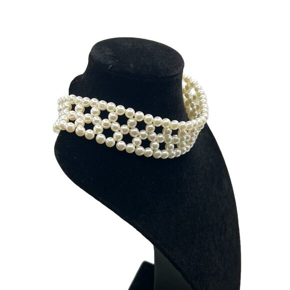 Beaded Chokers (2) Stretchy Weaved Faux Pearls & Small Purple Glass Bead Stand - Picture 3 of 13